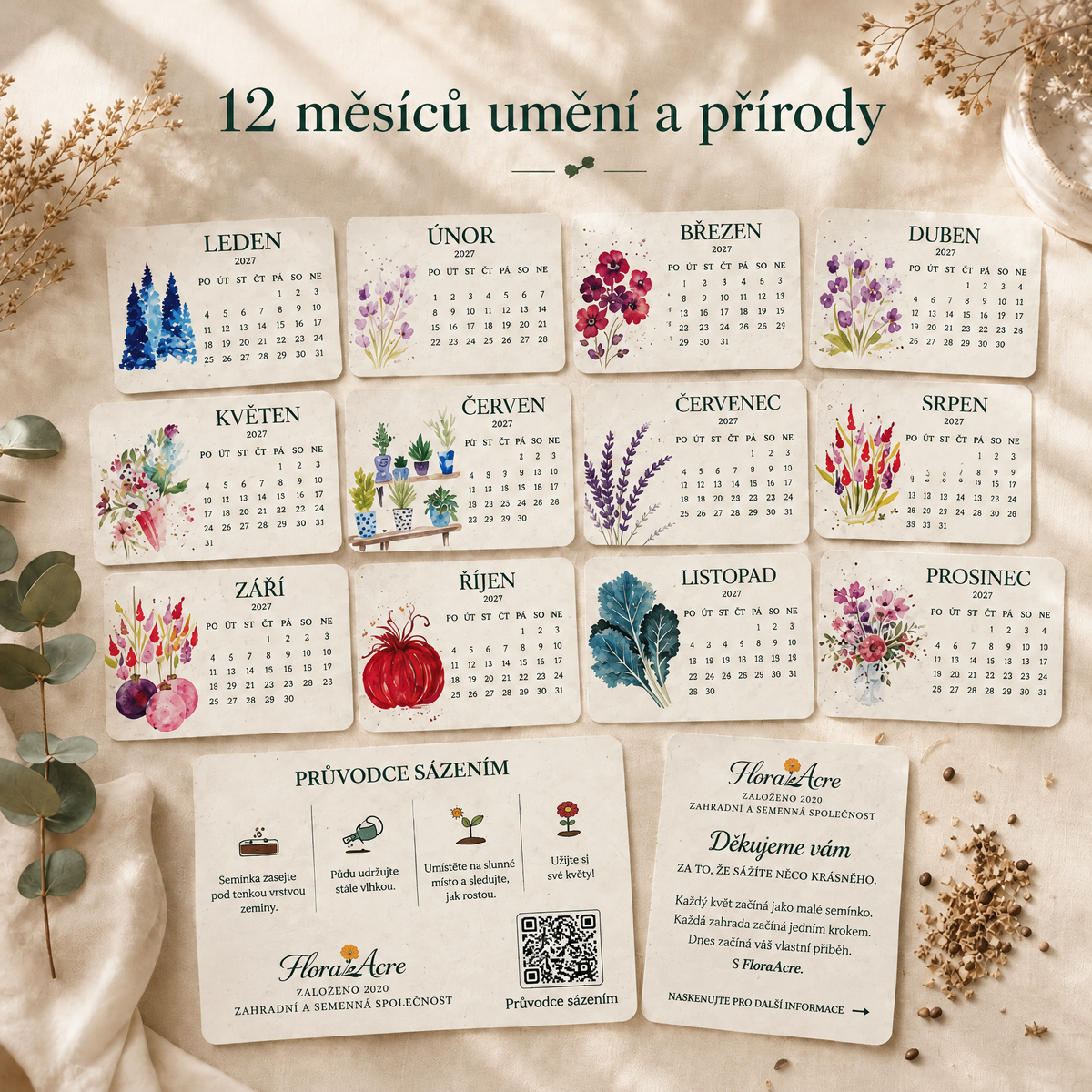 🌱 Kalendář se semínky k zasazení na rok 2027 🍈 – Rok plný krásy, na každé stránce nový život! 🌸🎁
