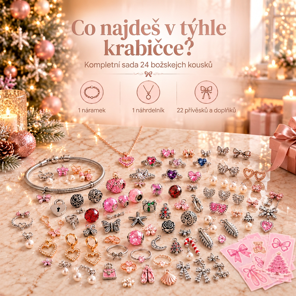 🎄 Vánoční adventní kalendář se šperky pro ženy 2026 🍇– 24 dní plných překvapení: přívěsky, náramek a náhrdelník v dárkové sadě ✨