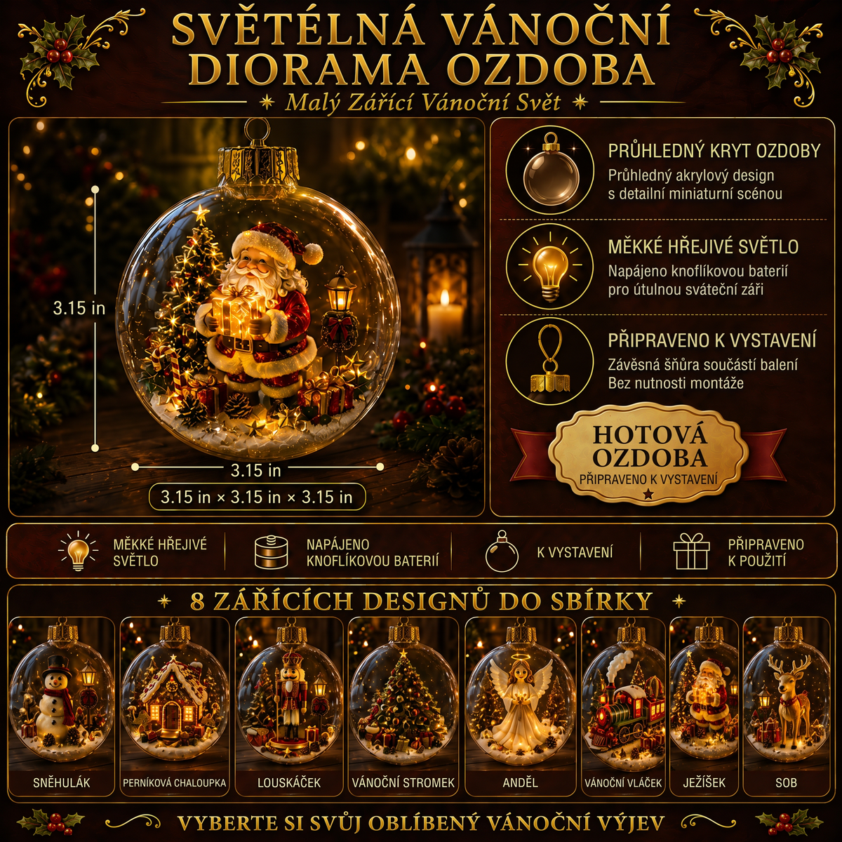 🎄 Ragyogó Karácsonyi Mesedísz🍇 – Világító Miniatűr Ünnepi Jelenet Meleg LED Fénnyel✨