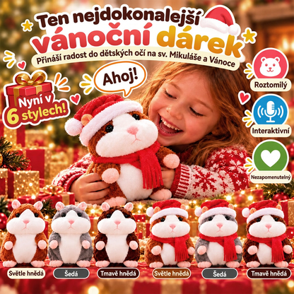 🎄 Beszélő Plüsshörcsög 🐹 – Ismétli a Szavaidat és Viccesen Bólogat! Tökéletes Karácsonyi Ajándék 🎁