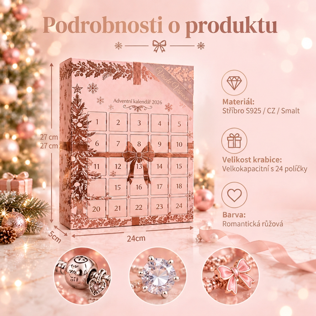 🎄 Vánoční adventní kalendář se šperky pro ženy 2026 🍇– 24 dní plných překvapení: přívěsky, náramek a náhrdelník v dárkové sadě ✨