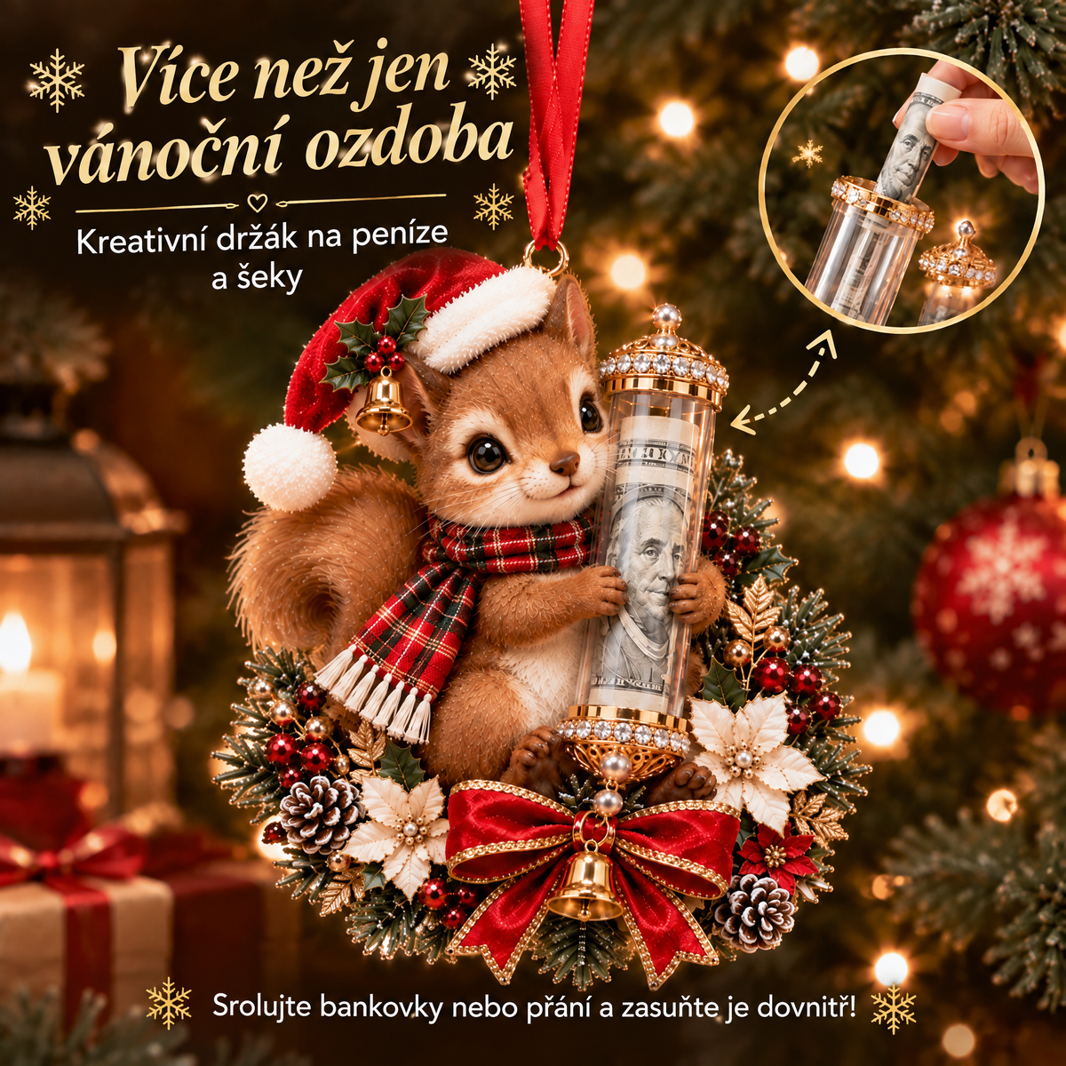🎁 Roztomilá vánoční ozdoba se zvířátkem na peněžní dárek – dekorace na stromeček 🎄💵