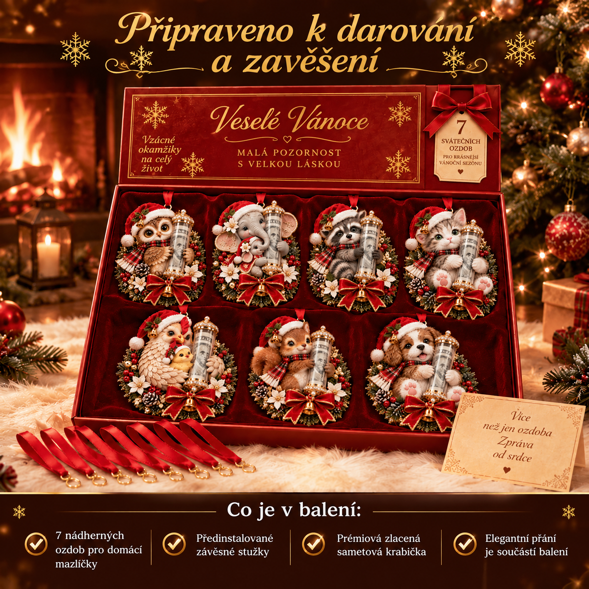 🎁 Roztomilá vánoční ozdoba se zvířátkem na peněžní dárek – dekorace na stromeček 🎄💵
