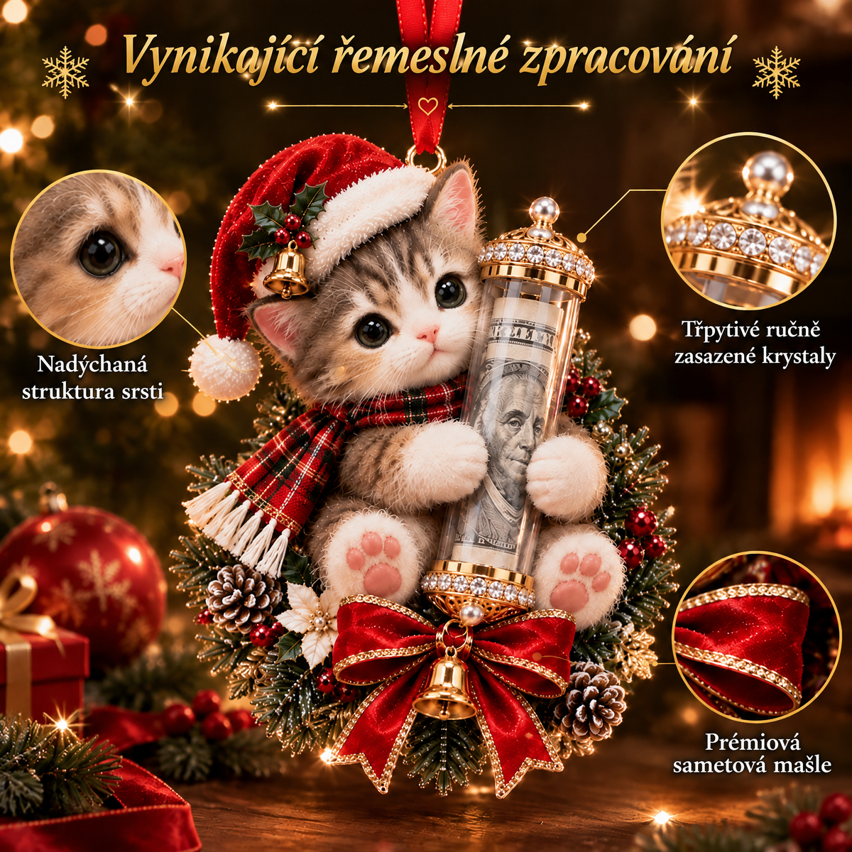🎁 Roztomilá vánoční ozdoba se zvířátkem na peněžní dárek – dekorace na stromeček 🎄💵