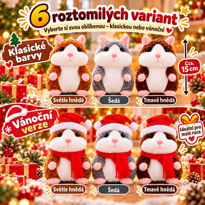 🎄 Beszélő Plüsshörcsög 🐹 – Ismétli a Szavaidat és Viccesen Bólogat! Tökéletes Karácsonyi Ajándék 🎁