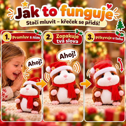 🎄 Beszélő Plüsshörcsög 🐹 – Ismétli a Szavaidat és Viccesen Bólogat! Tökéletes Karácsonyi Ajándék 🎁