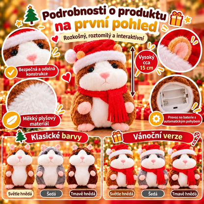 🎄 Beszélő Plüsshörcsög 🐹 – Ismétli a Szavaidat és Viccesen Bólogat! Tökéletes Karácsonyi Ajándék 🎁