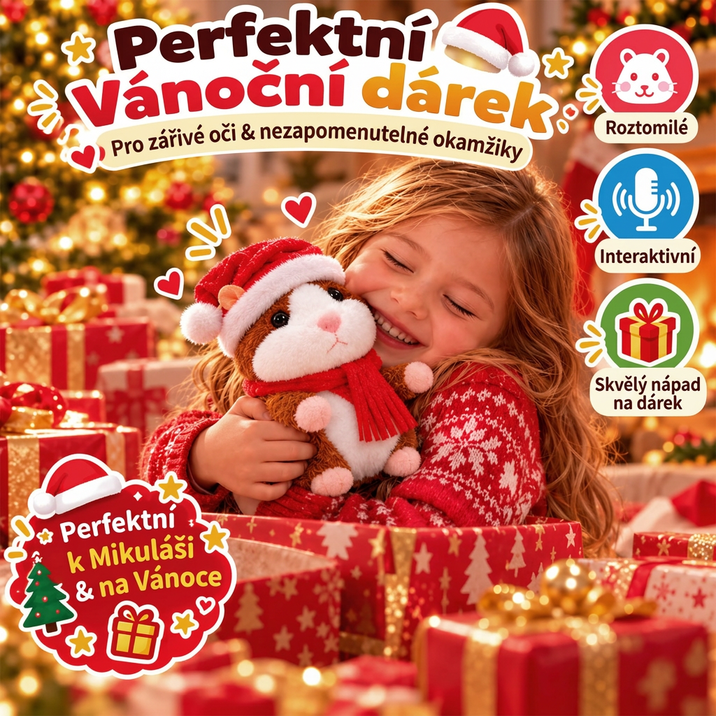 🎄 Beszélő Plüsshörcsög 🐹 – Ismétli a Szavaidat és Viccesen Bólogat! Tökéletes Karácsonyi Ajándék 🎁